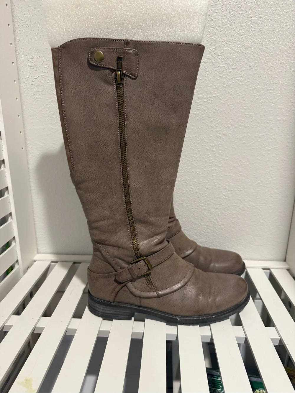 Tall Taupe Leather Riding Boots - Women